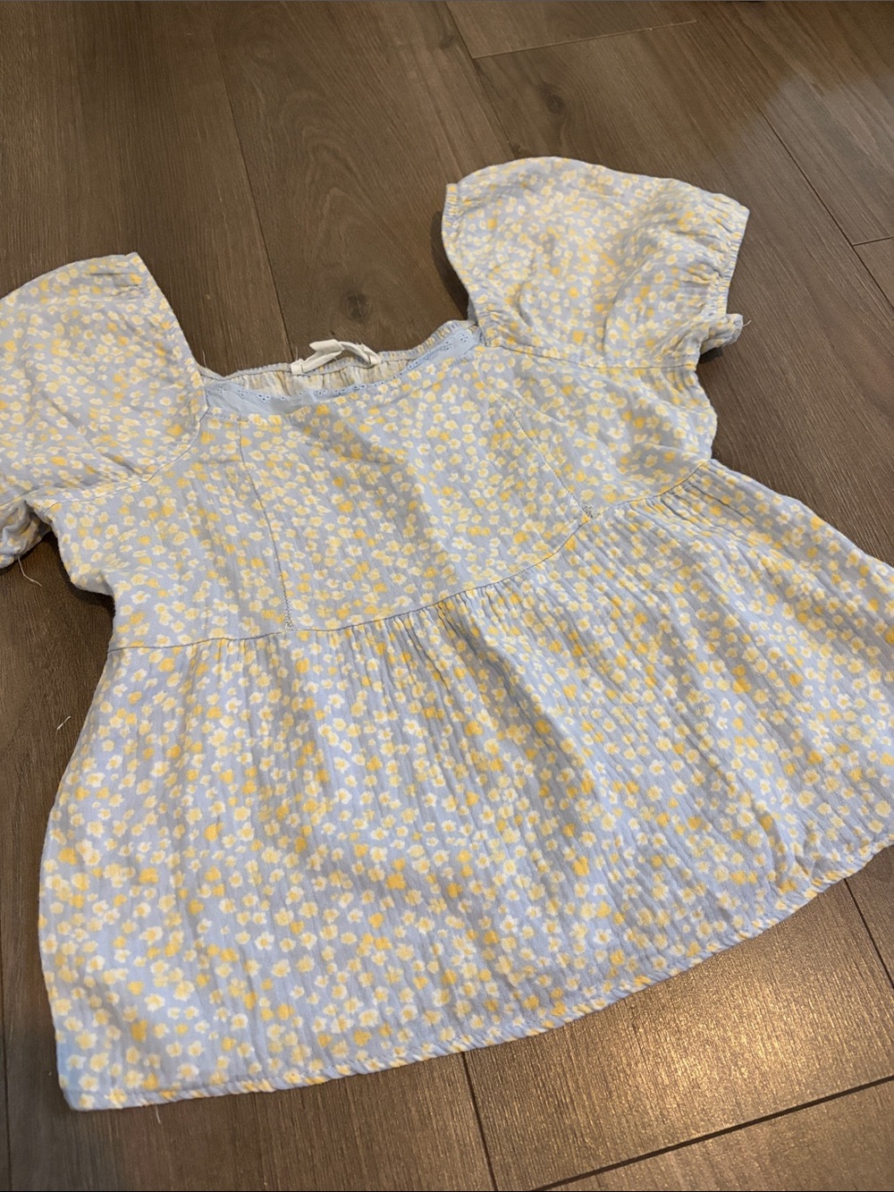 Hippie Rose Light Blue Top with Yellow Floral Print